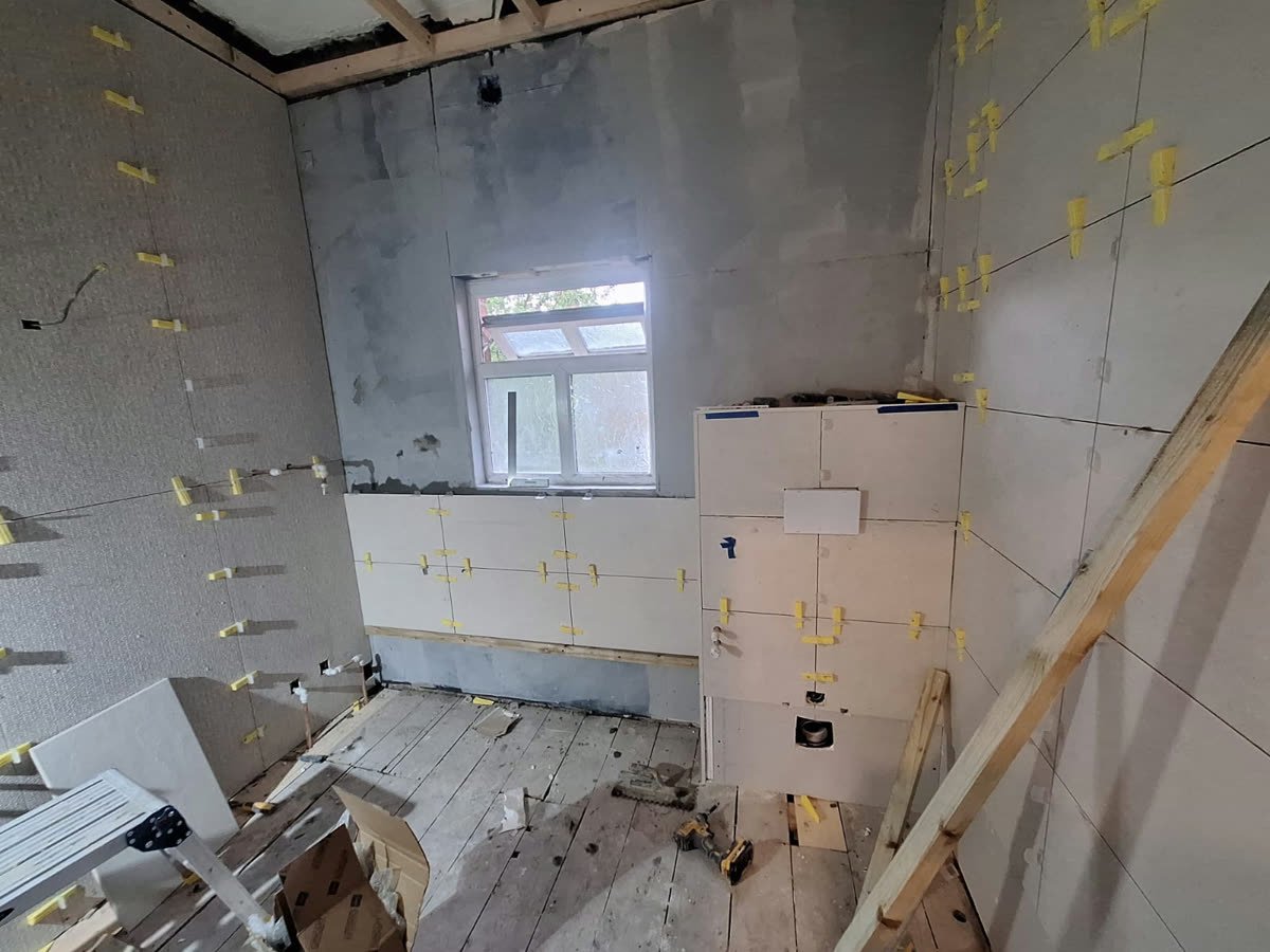 Wall tiling underway